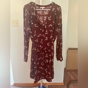 LOFT Burgundy Floral Midi Dress
